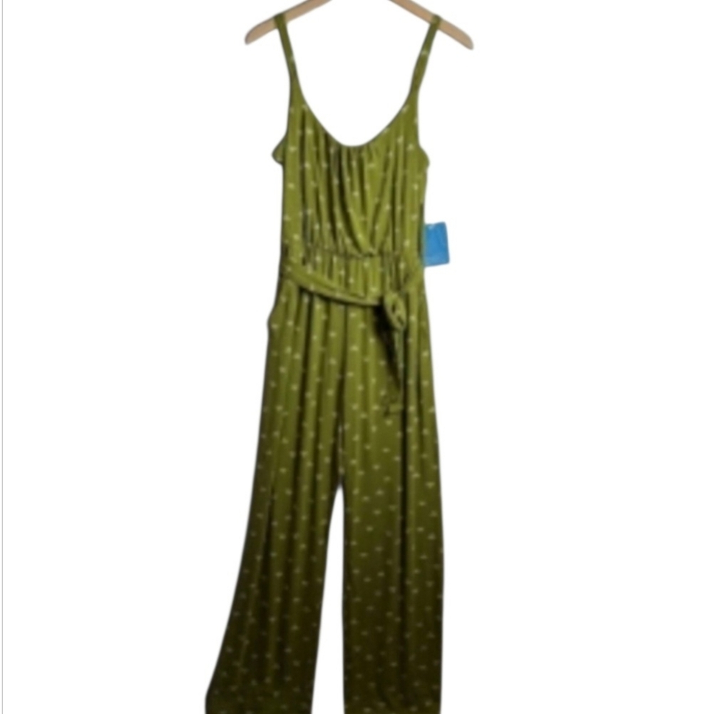 3/$15Market & Spruce OliveGreen GeometricJumpsuit with WideLegs WaistTie 1S, 1XS